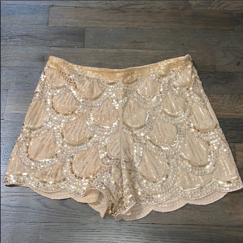 Gold sequence scalloped shorts